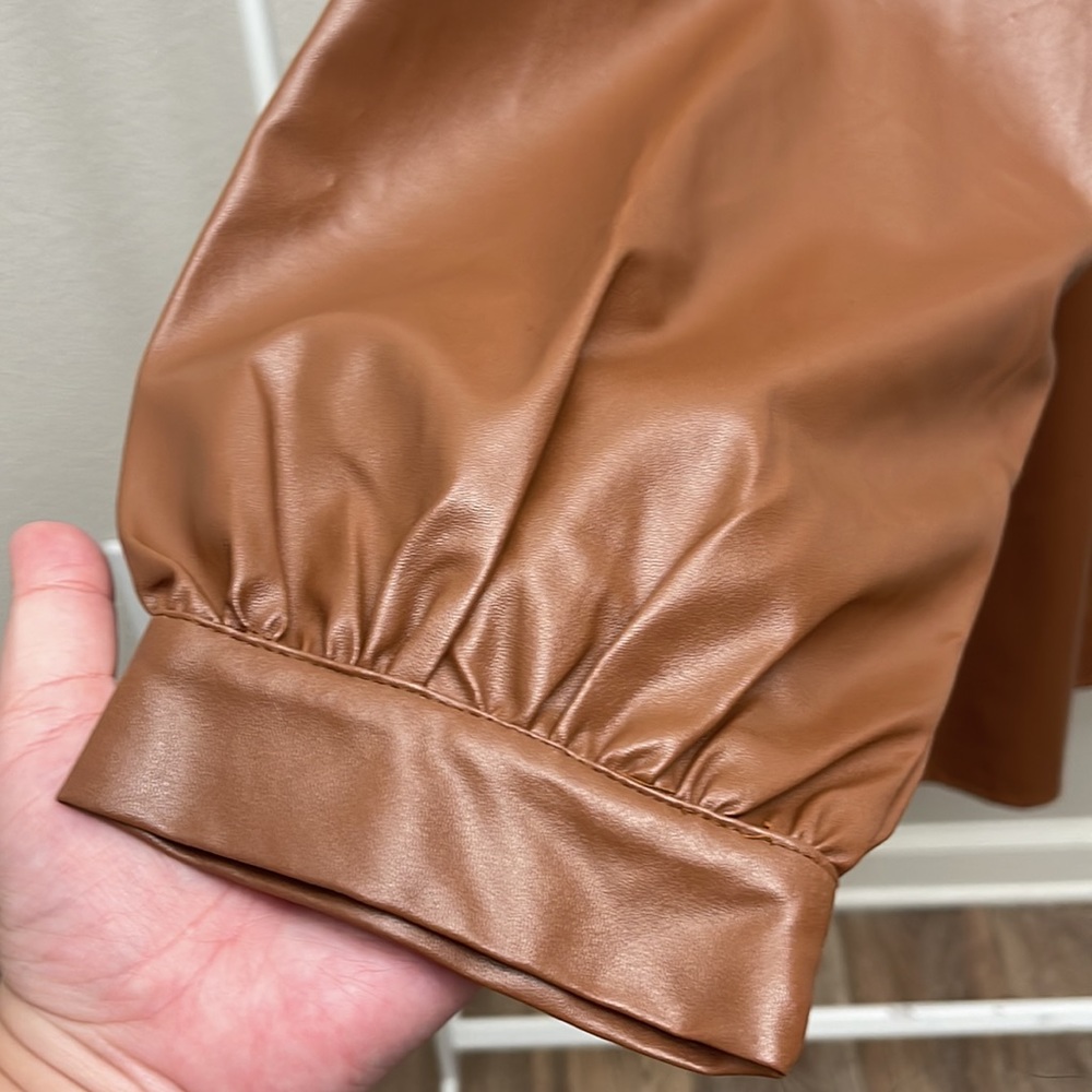 Oversized Brown Pleather Jacket - Picture 7 of 10